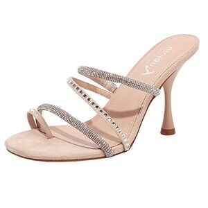 VIVIANLY Women's Square toe Sandals Strappy Heels Party Shoes Size 9